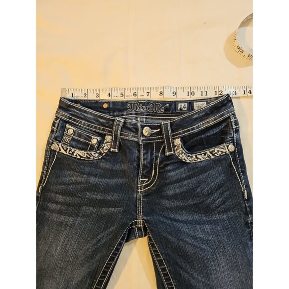 Miss Me Girls Jeans  Rhinestone Flap Pockets KE8143SJ Sz 14, 25 X 30 - Picture 5 of 7